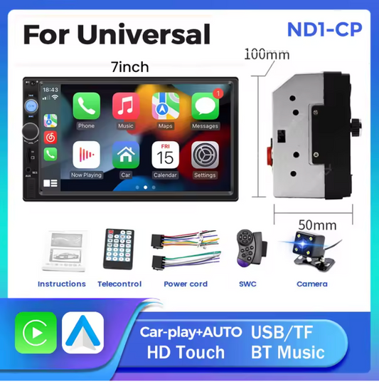 Vellory 7” Universal Car Stereo — 2DIN HD Touchscreen with USB, Bluetooth, TF Card, CarPlay & Steering Control